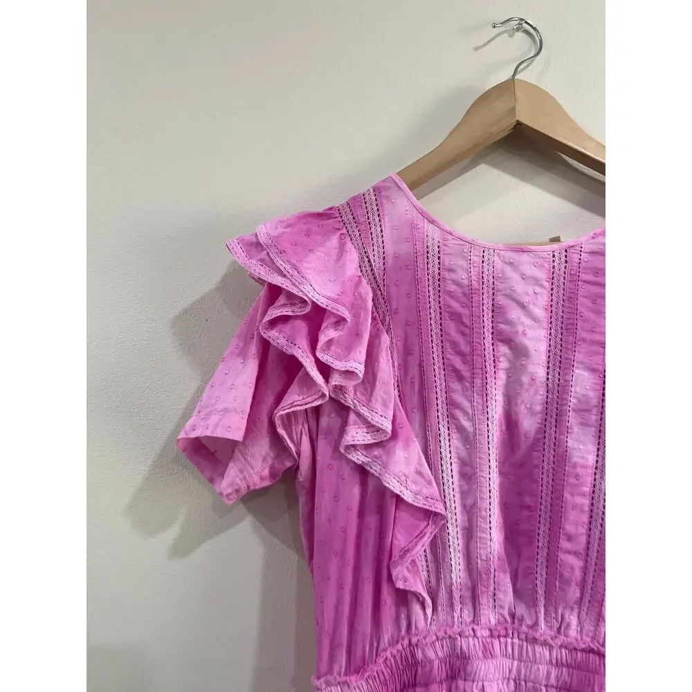 LoveShackFancy Natasha Dress Pink Ruffle Mini Cottagecore Romantic Size L - Picture 4 of 13